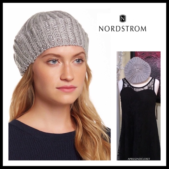 Nordstrom Accessories - METALLIC SPARKLE SILVER GREY BERET BEANIE HAT A2C